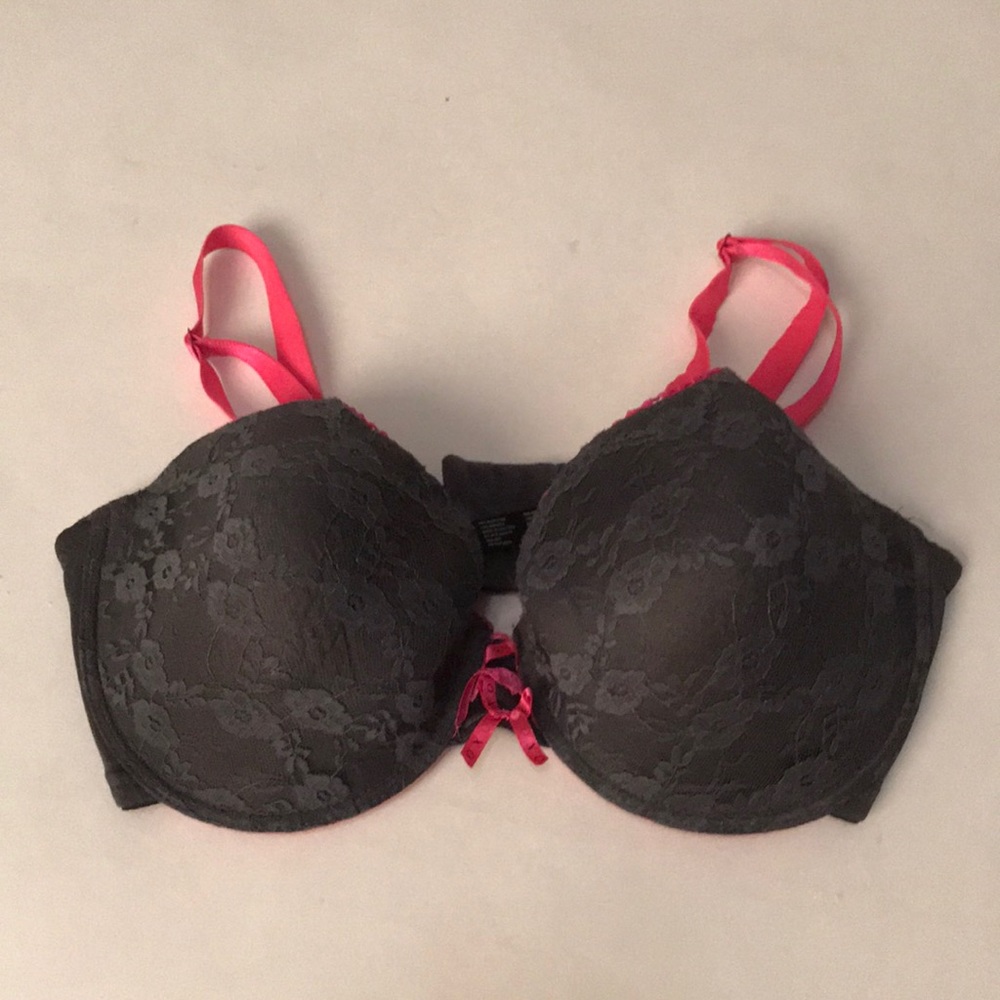 Sexy Hot Pink and Charcoal lace bra, 38DD